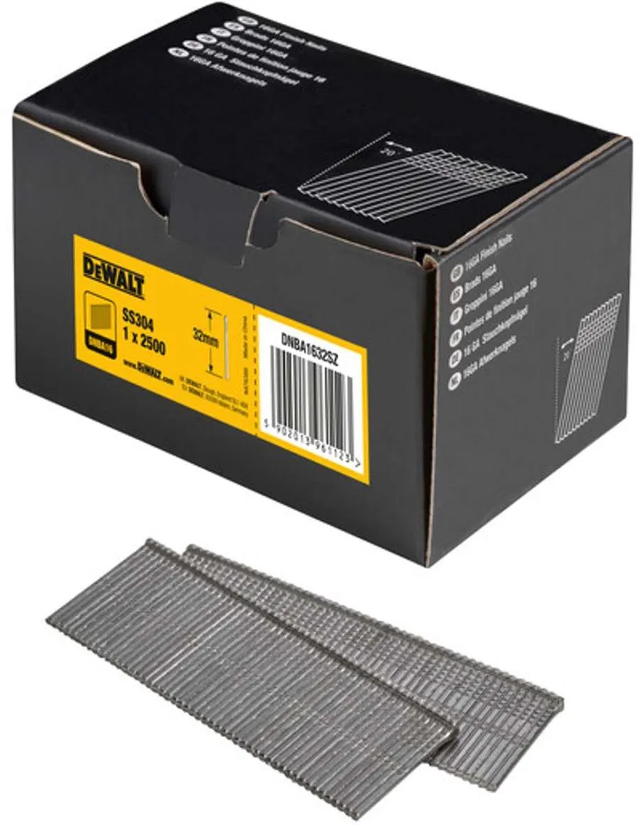 DeWalt DNBA1632SZ RVS Brads 2500st - 16 Gauge 1.6x32mm