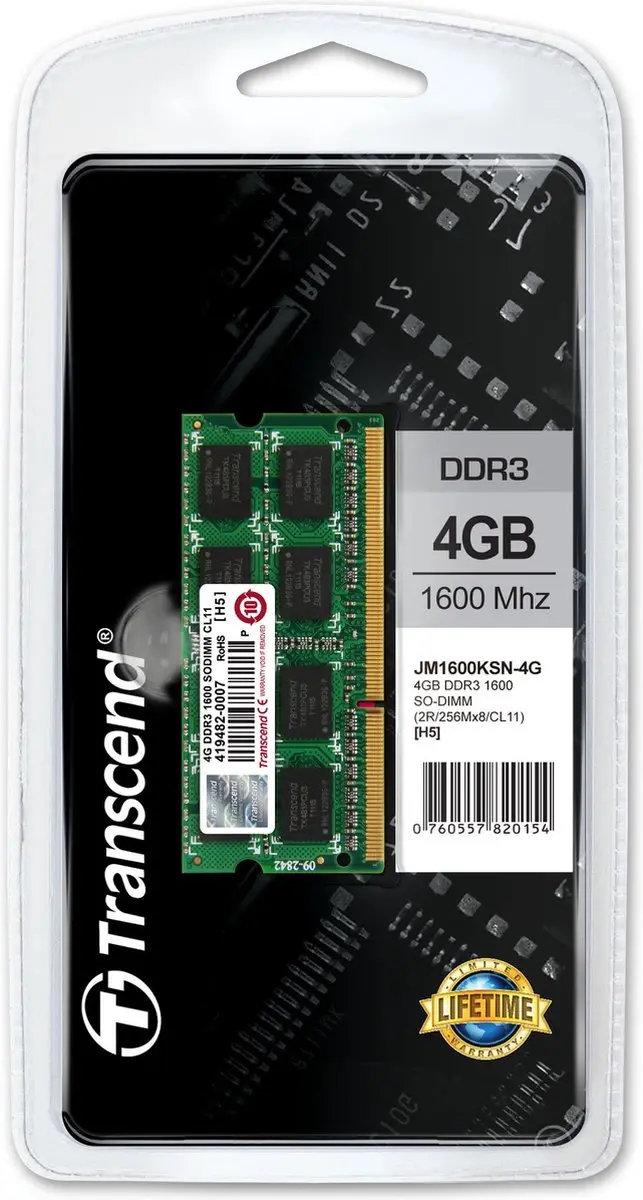 Transcend JetRam JM1600KSN-4G DDR3 Geheugen 4GB