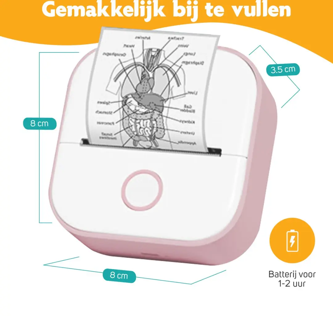 Pora&Co Mini Fotoprinter - Roze - Incl. App & 1 Rol Fotopapier