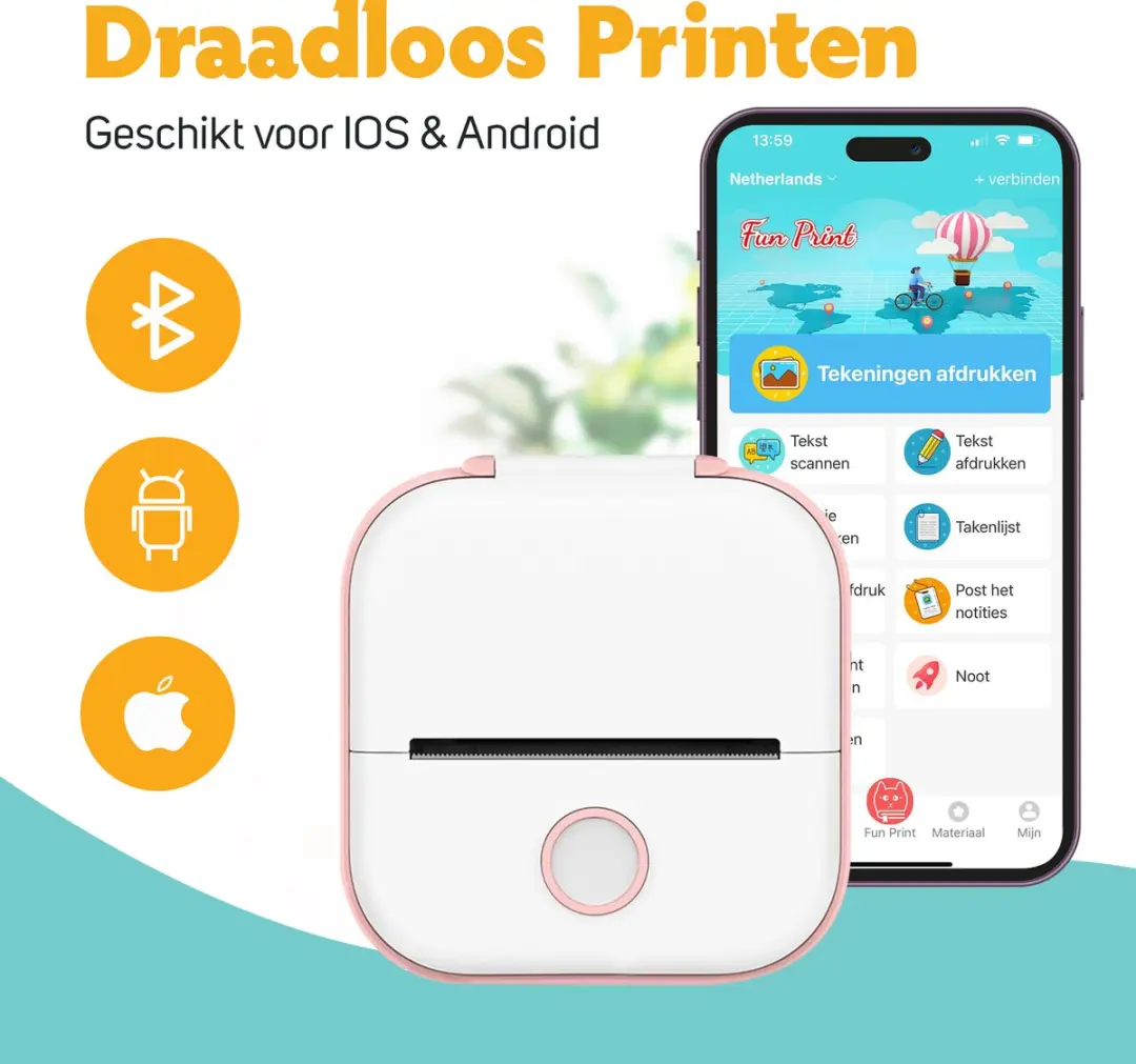 Pora&Co Mini Fotoprinter - Roze - Incl. App & 1 Rol Fotopapier - afbeelding 6 van 6