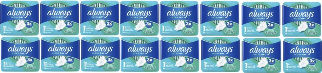 Always Maandverband Ultra Normal Plus - 16x14 Stuks Blauw/Wit