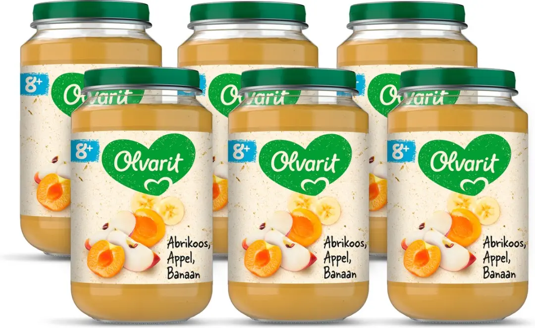 Olvarit Fruithapje 8+ Maanden Abrikoos Appel Banaan