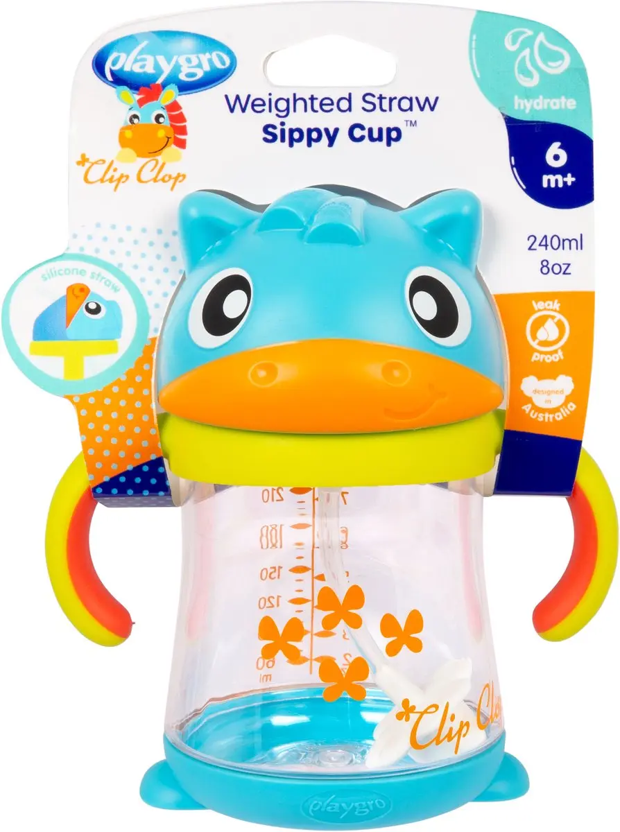Playgro Clip Clop Weighted Straw Sippy Cup 240ml - Multi