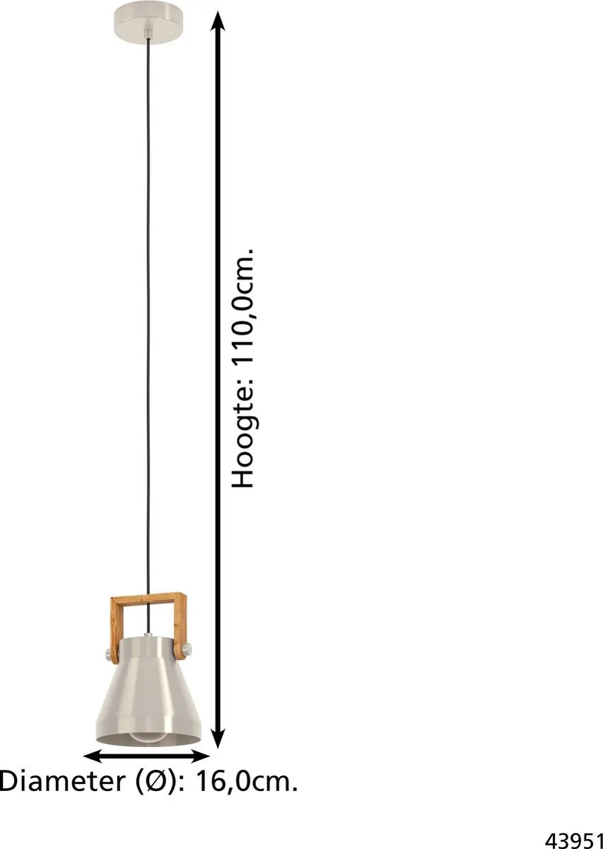 Eglo Cawton Hanglamp E27 - Ø16cm - Grijs/Bruin Staal/Hout - afbeelding 6 van 6