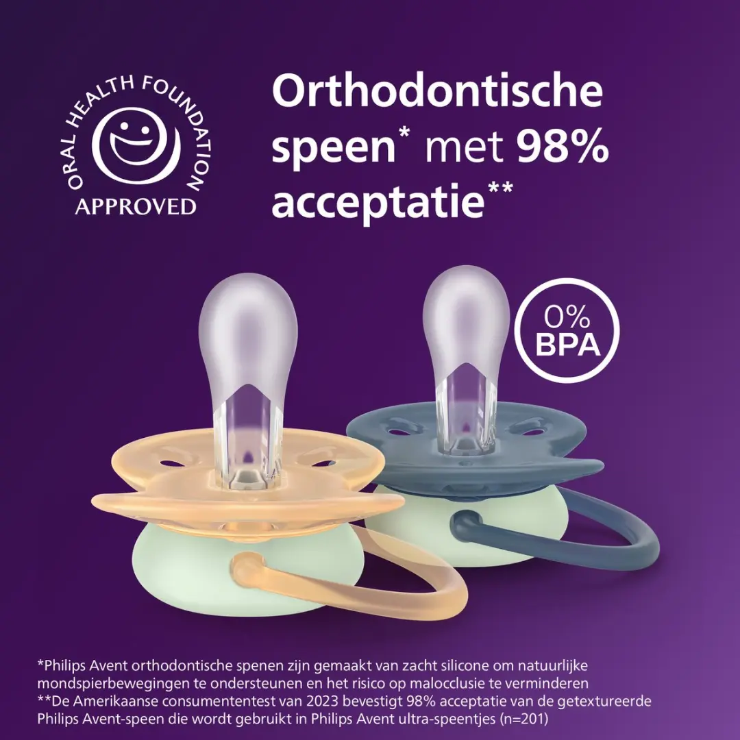 Philips Avent Ultra Soft Glow-in-the-dark Fopspeen SCF094/03 - 2 Stuks - Blauw/Geel