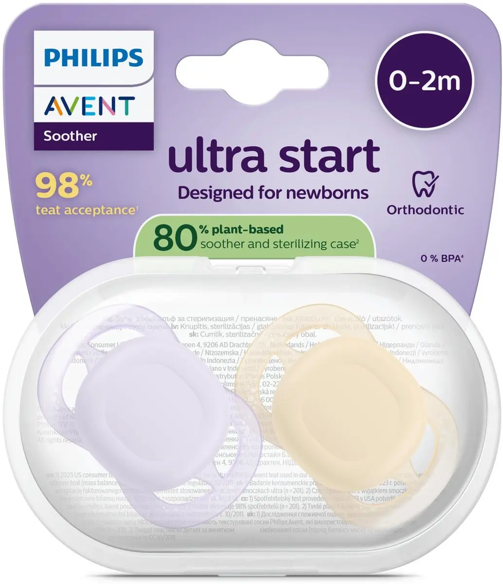Philips Avent Ultra Start SCF075/11 Fopspenen 2 Stuks - Lila/Oker - afbeelding 6 van 6