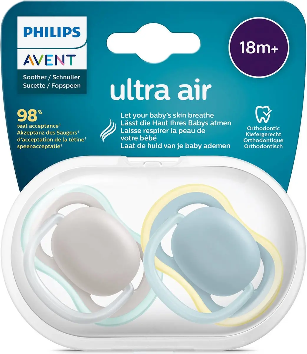 Philips Avent Ultra Air Fopspeen SCF349/01 - 2 Stuks - Grijs/Lichtblauw