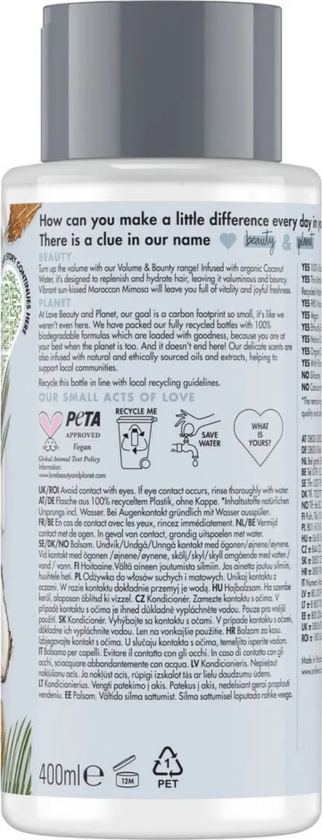 Love Beauty and Planet Coconut Water & Mimosa Conditioner - 2400ml (6x400ml)