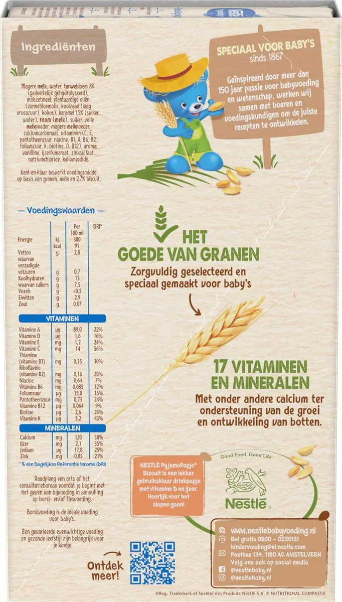 Nestlé PyjamaPapje Biscuit Babyvoeding 6+ - 4x250ml