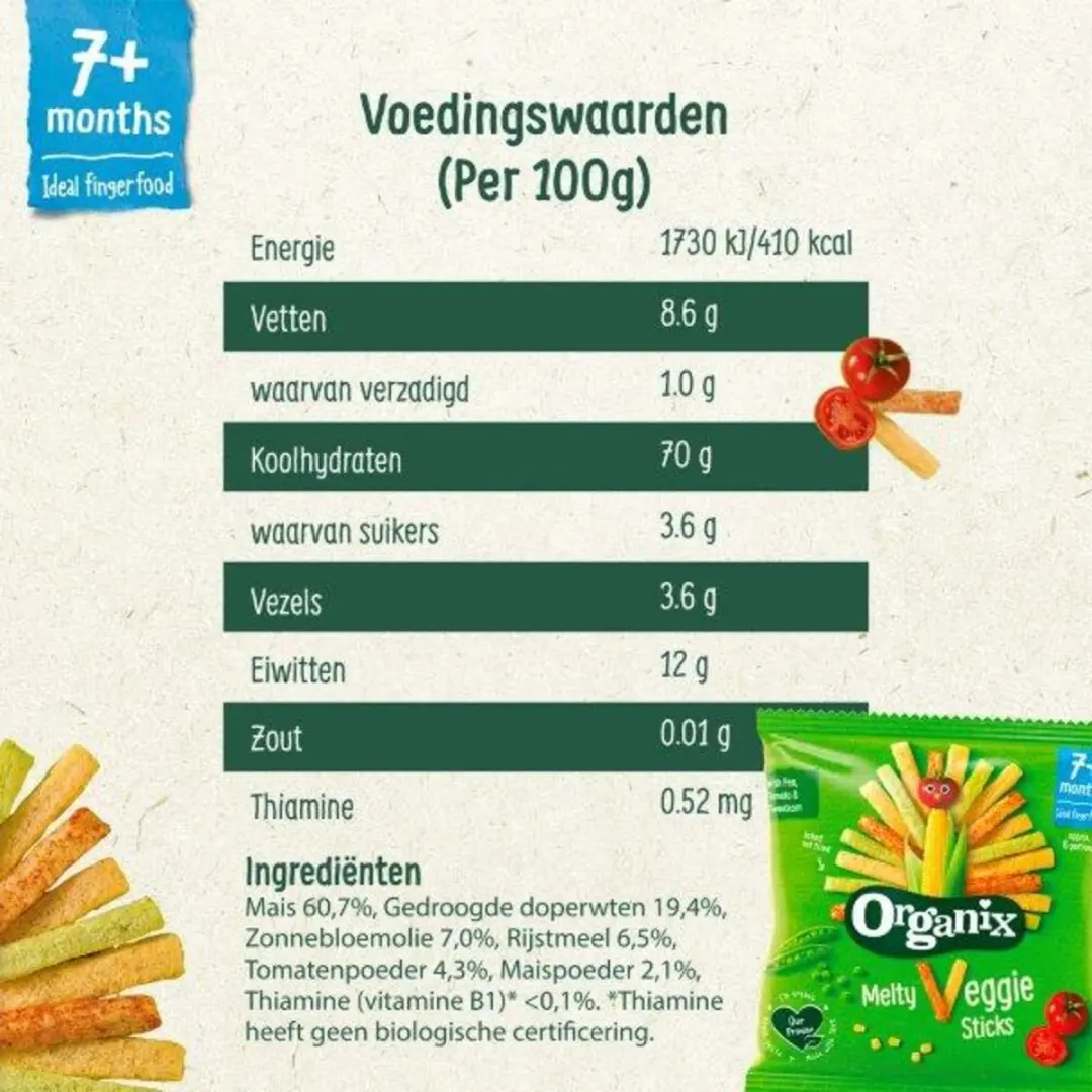Organix Baby Knabbels Groentesticks 7+ m - 120g (8x15g)