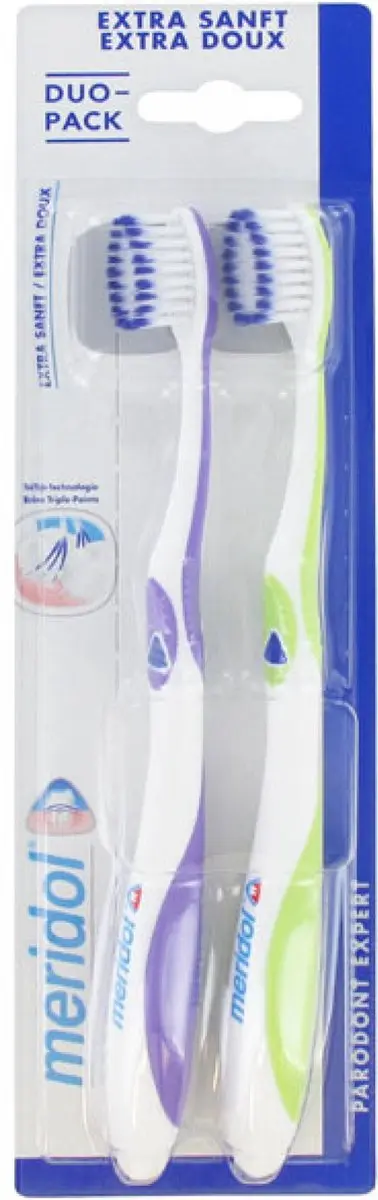 Meridol Parodont Expert Duo Pack Extra Zachte Tandenborstels - 2 Stuks - Groen/Paars