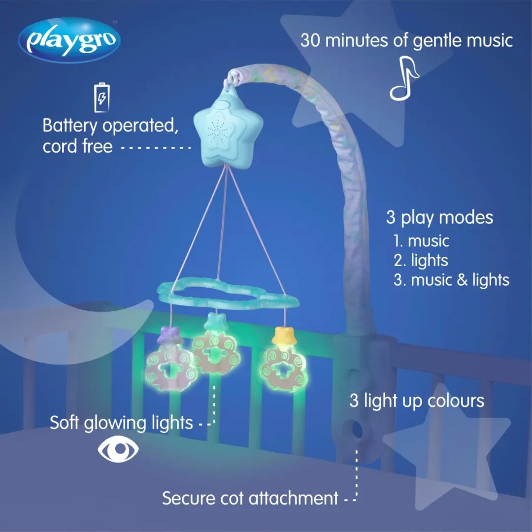 Playgro Dreamtime Soothing Light Up Mobile - Wit/Blauw