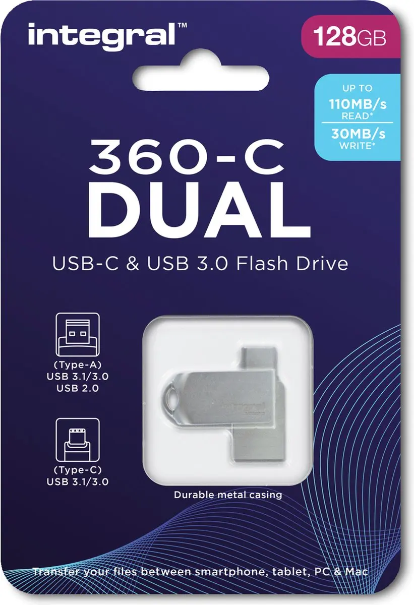 Integral 360-C Dual USB-C USB Flash Drive 128GB - Zilver