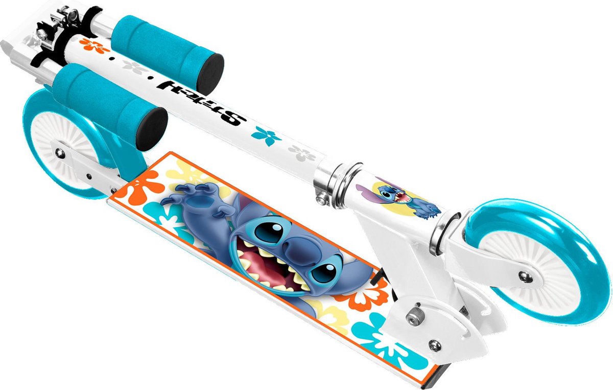 Disney Stitch 2-wiel Kinderstep Opvouwbaar Voetrem Wit/petroblauw