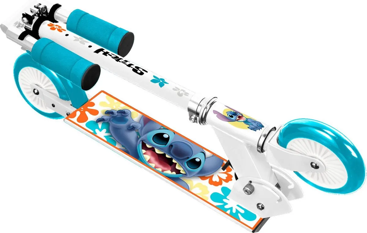 Disney Stitch 2-Wiel Kinderstep Opvouwbaar - 120 Inch - Wit/Petrolblauw