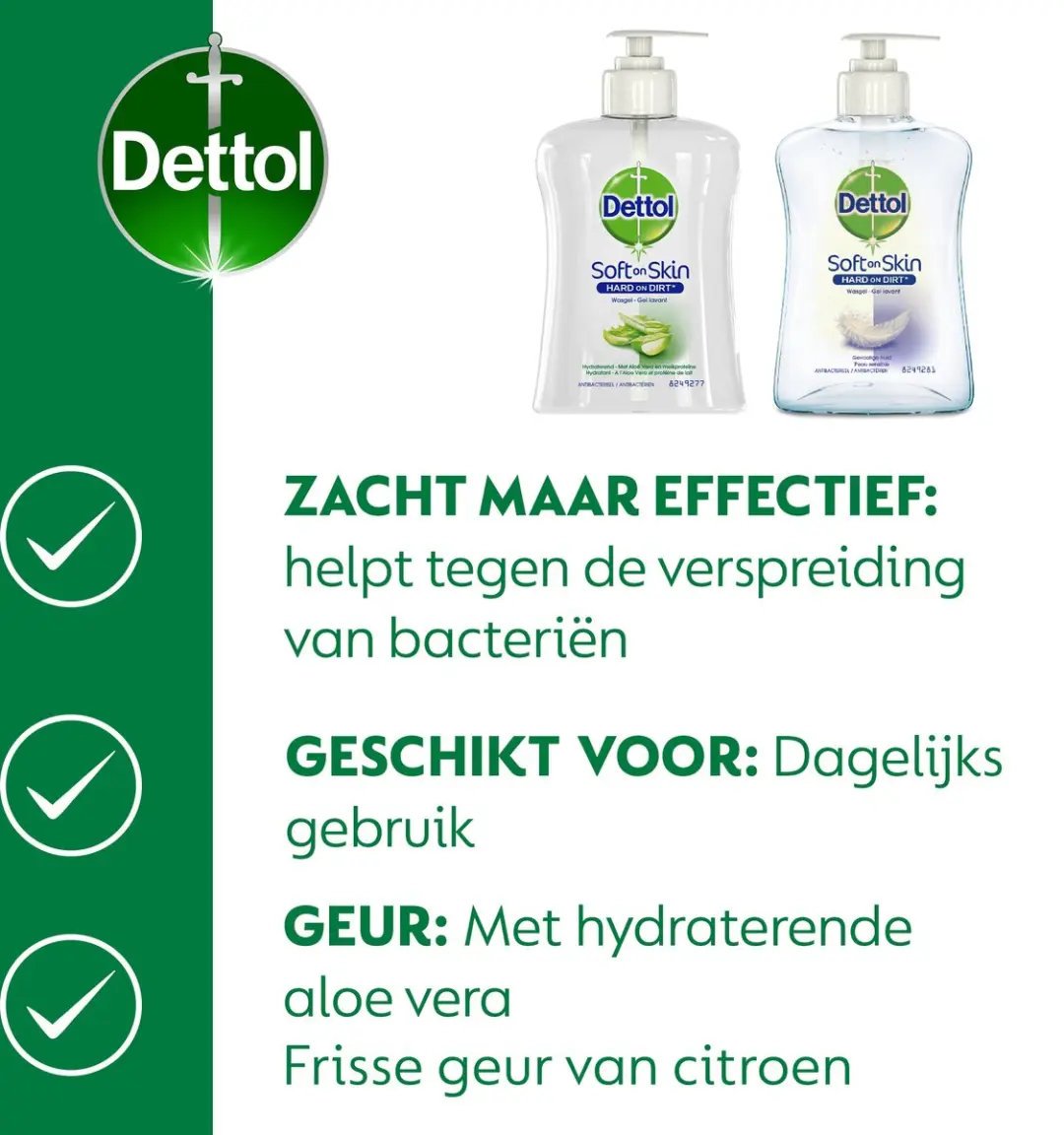 Dettol Handzeep 1000ml - 4 Stuks (2x250ml Aloe Vera + 2x250ml Gevoelige Huid)
