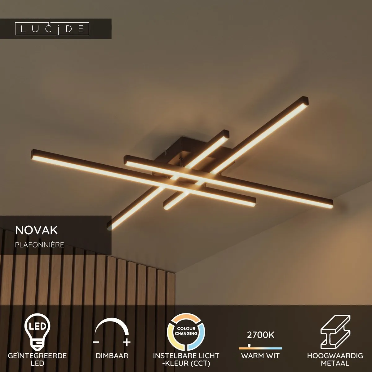 Lucide NOVAK LED Plafondlamp 42W - Zwart