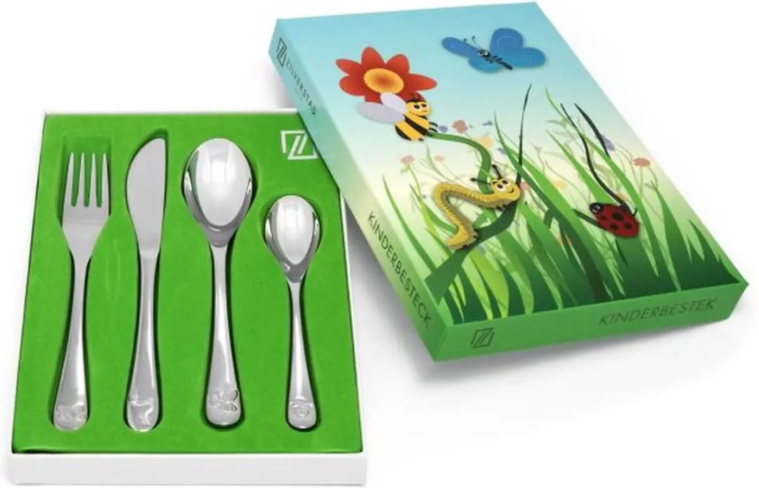 Zilverstad Kinderbestek Natuurvriendjes - 4-delig - Verzilverd