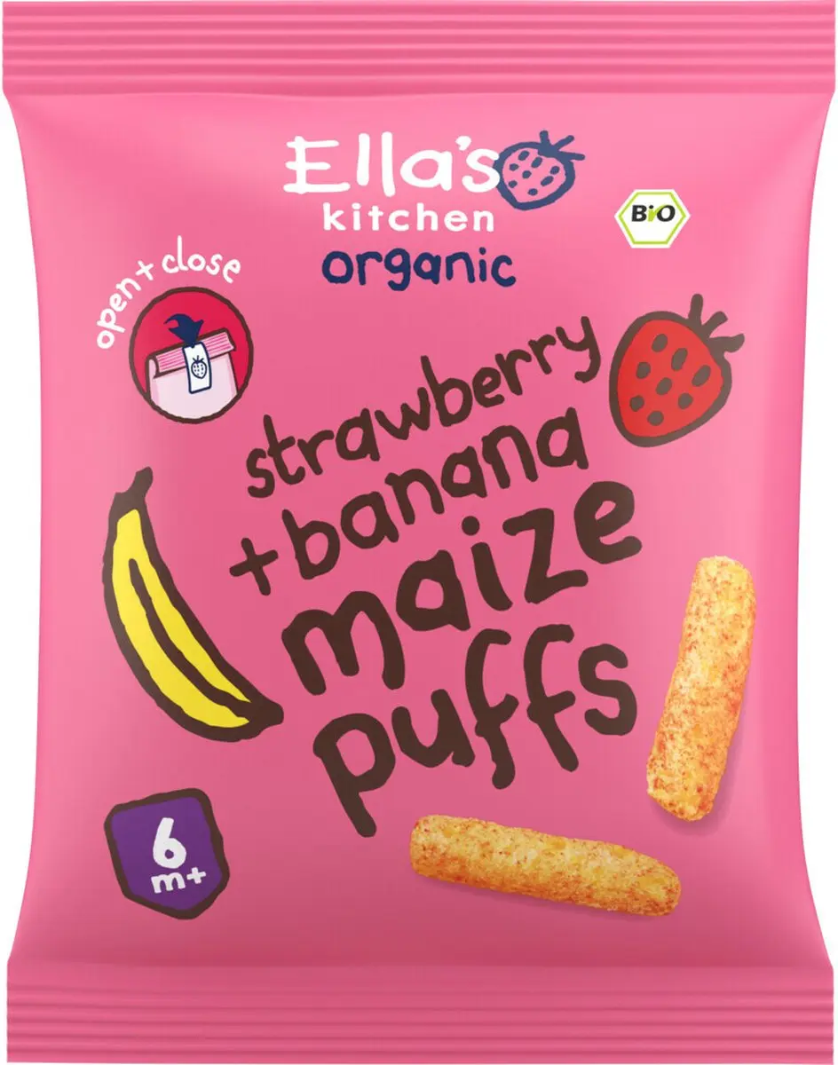 Ella’s Kitchen Gepofte Smikkelstengels 6+ Aardbei Banaan - 80g (4x20g)