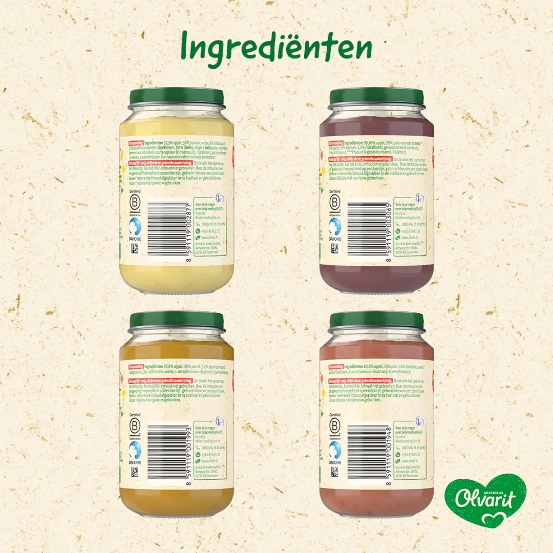 Olvarit Variatiemenu Fruithapjes 12+ Maanden - 4 Smaken - 20 Stuks