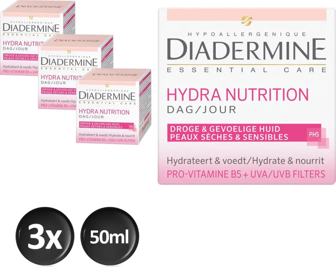 Diadermine Essential Care Dagcrème Hydra Nutrition - 3x50ml