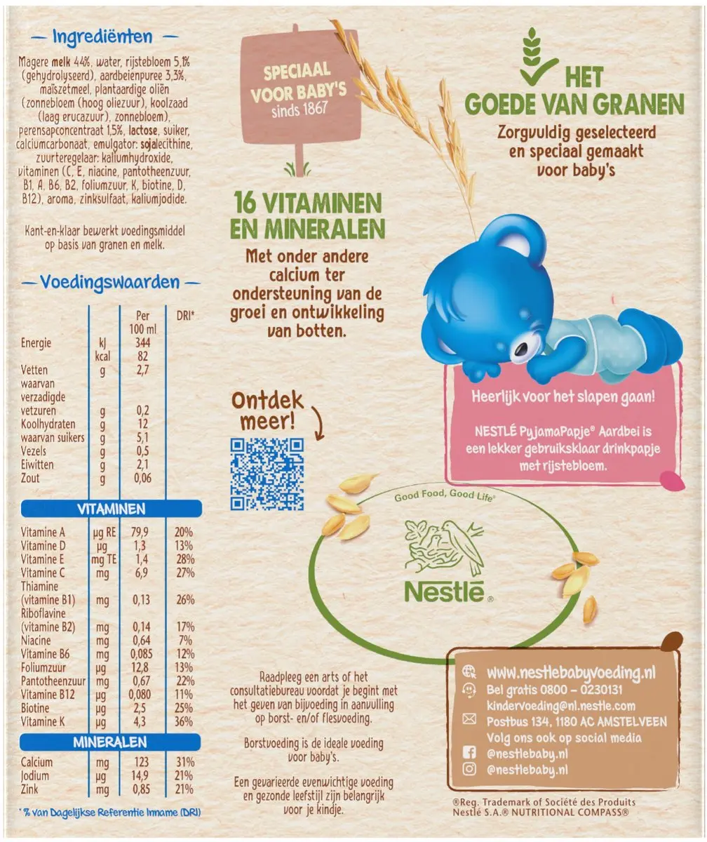 Nestlé PyjamaPapje Aardbei - 6 Doosjes (2x250ml) - 6+ Maanden