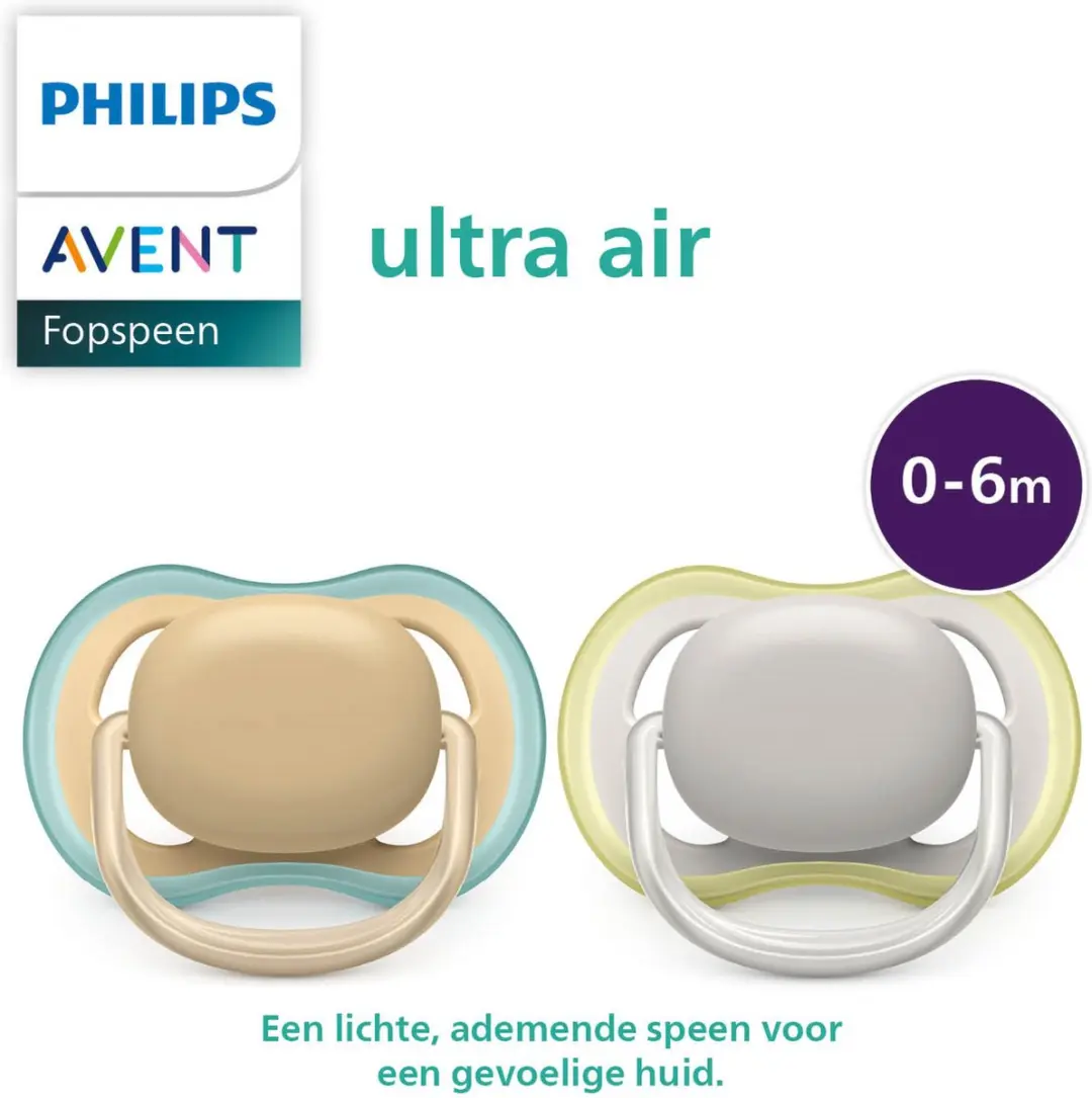 Philips Avent Ultra Air Fopspeen SCF085/15 - 2 Stuks - Beige/Grijs