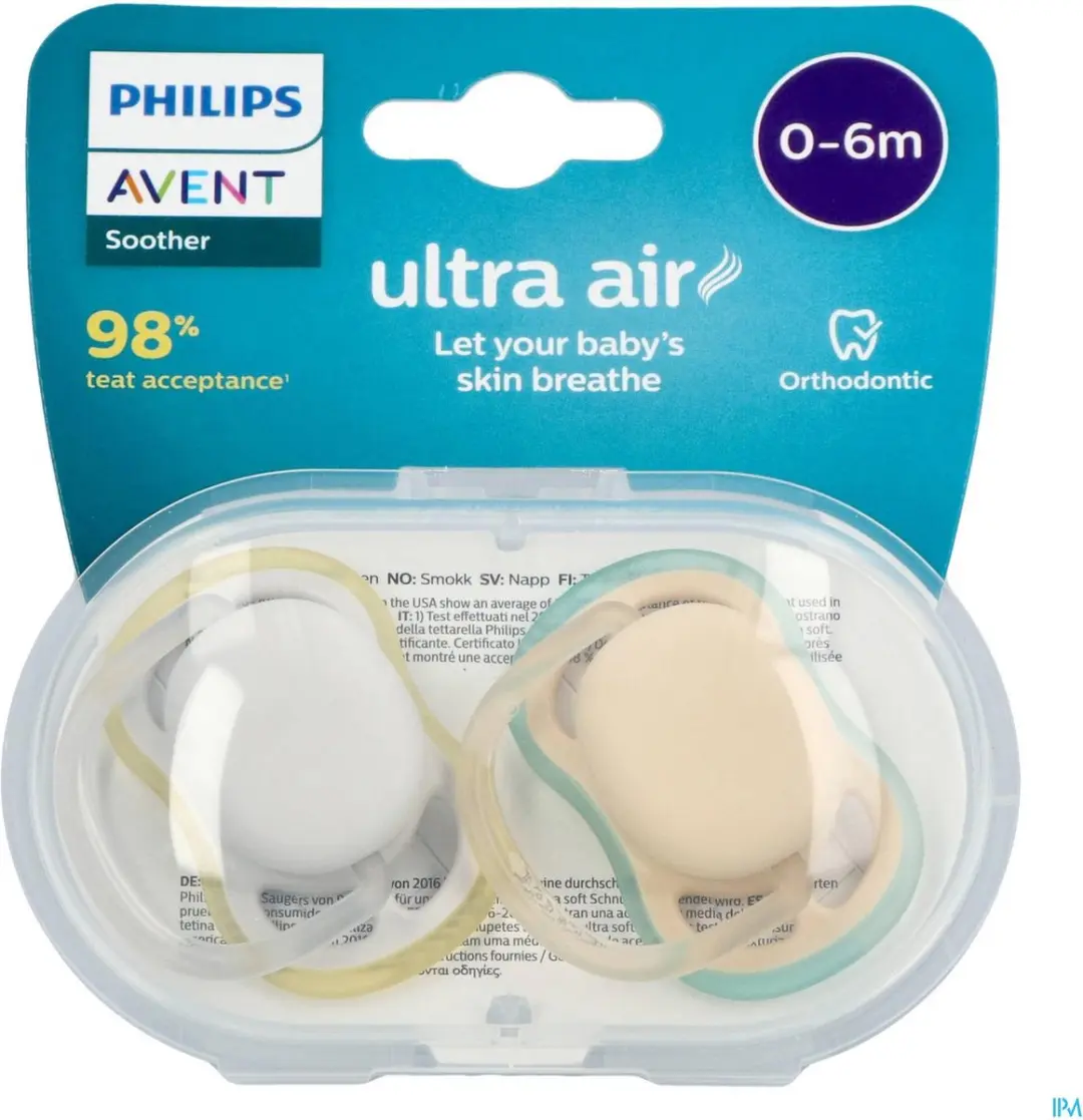 Philips Avent Ultra Air Fopspeen SCF085/15 - 2 Stuks - Beige/Grijs