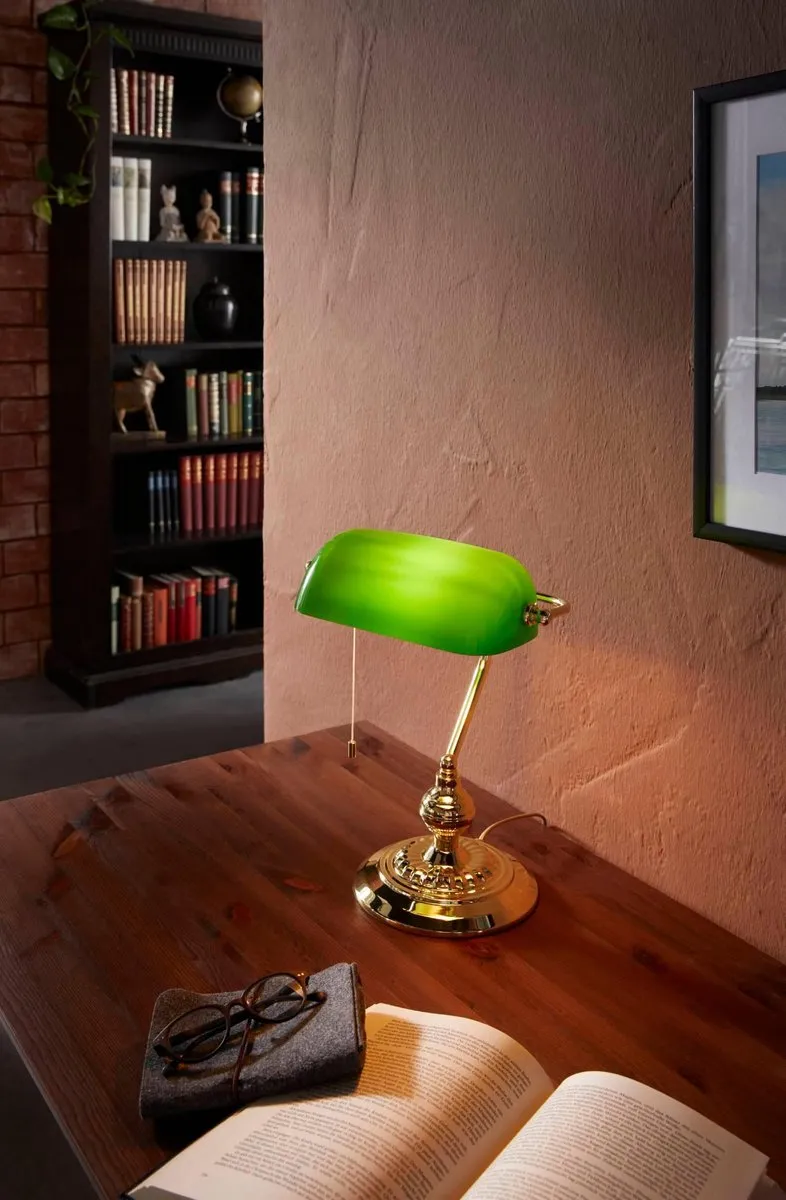 Eglo Banker Bureaulamp E27 - 39 cm - Goud/Groen - afbeelding 6 van 6