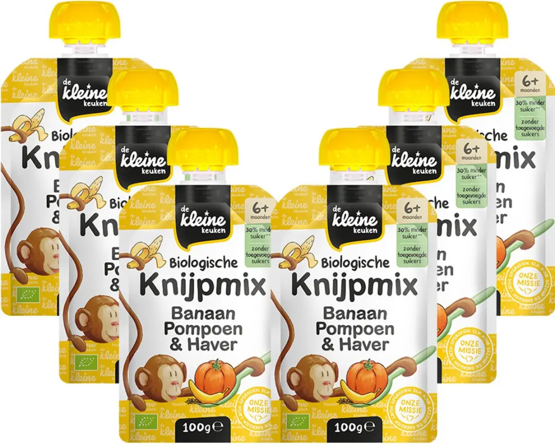 De Kleine Keuken Biologische Knijpmix Banaan Pompoen Haver 6x100g