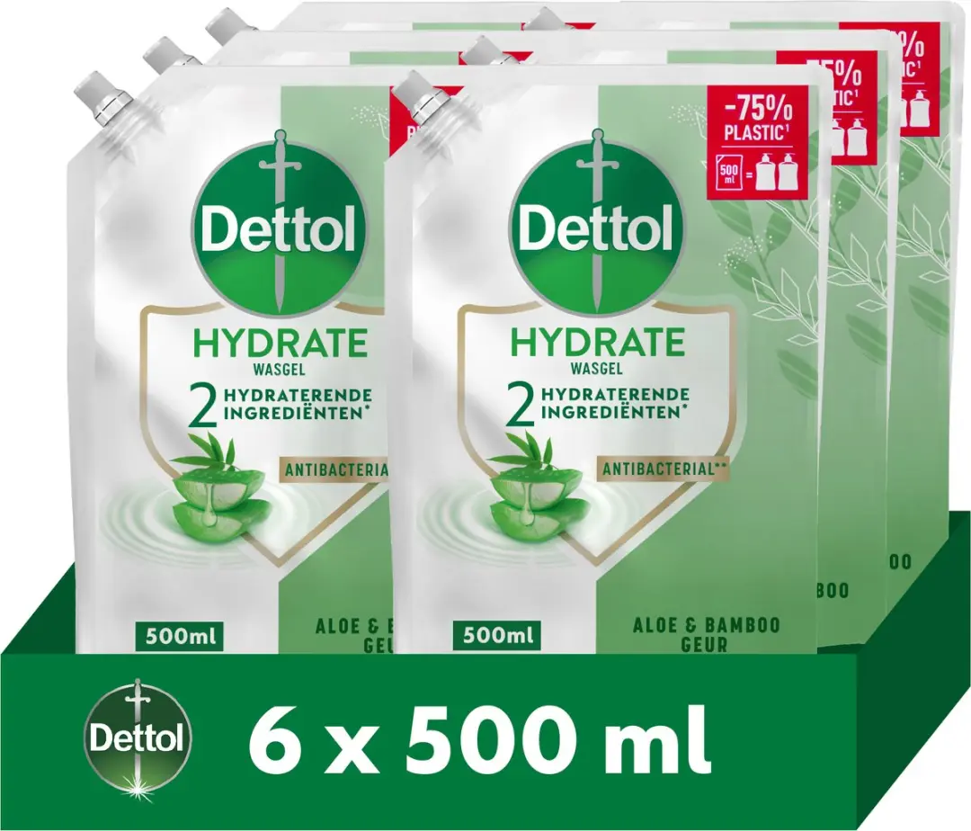 Dettol Hydraterende Handzeep Navulling Aloe Vera & Bamboe 6x500ml