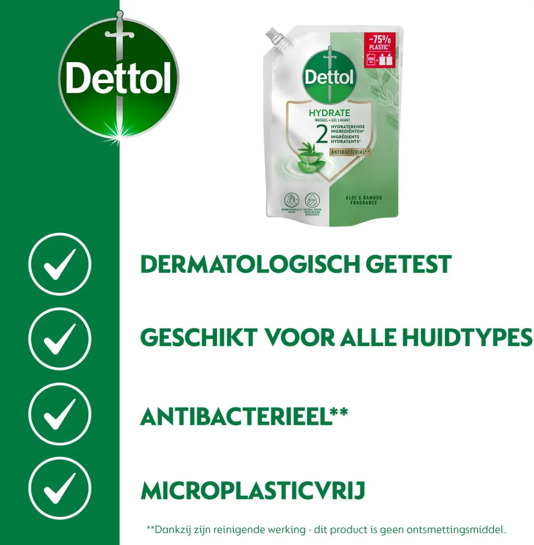Dettol Hydraterende Handzeep Navulling Aloe Vera & Bamboe 6x500ml