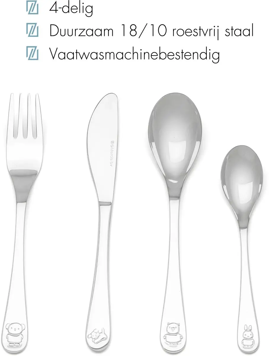 Zilverstad Kinderbestek Nijntje Vriendjes 4-delig - RVS 18/10 - Zilver