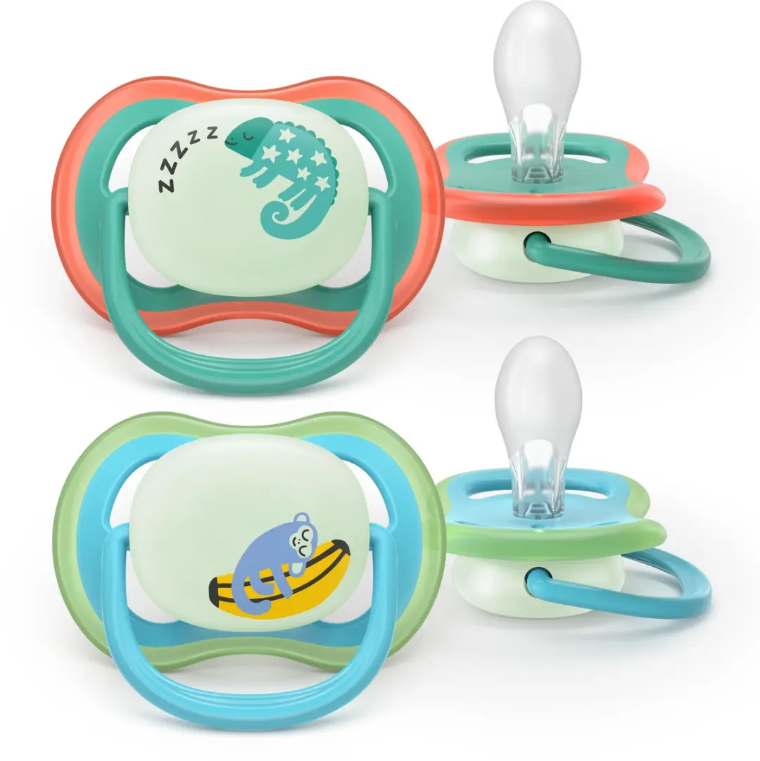 Philips Avent Ultra Air Night Fopspeen SCF376/28 - 2 Stuks - Blauw/Geel