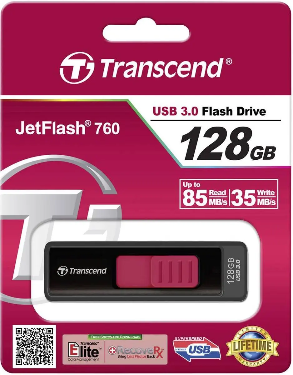 Transcend JetFlash Elite 760 USB-stick 128GB - Zwart