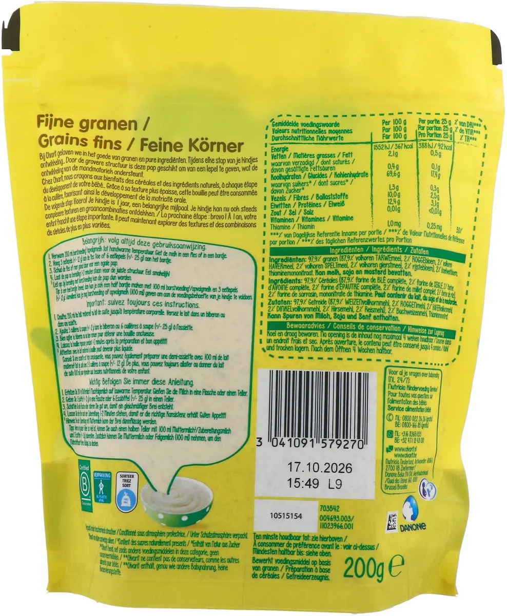 Olvarit Granenpap Fijne Granen 8+M - 200ml