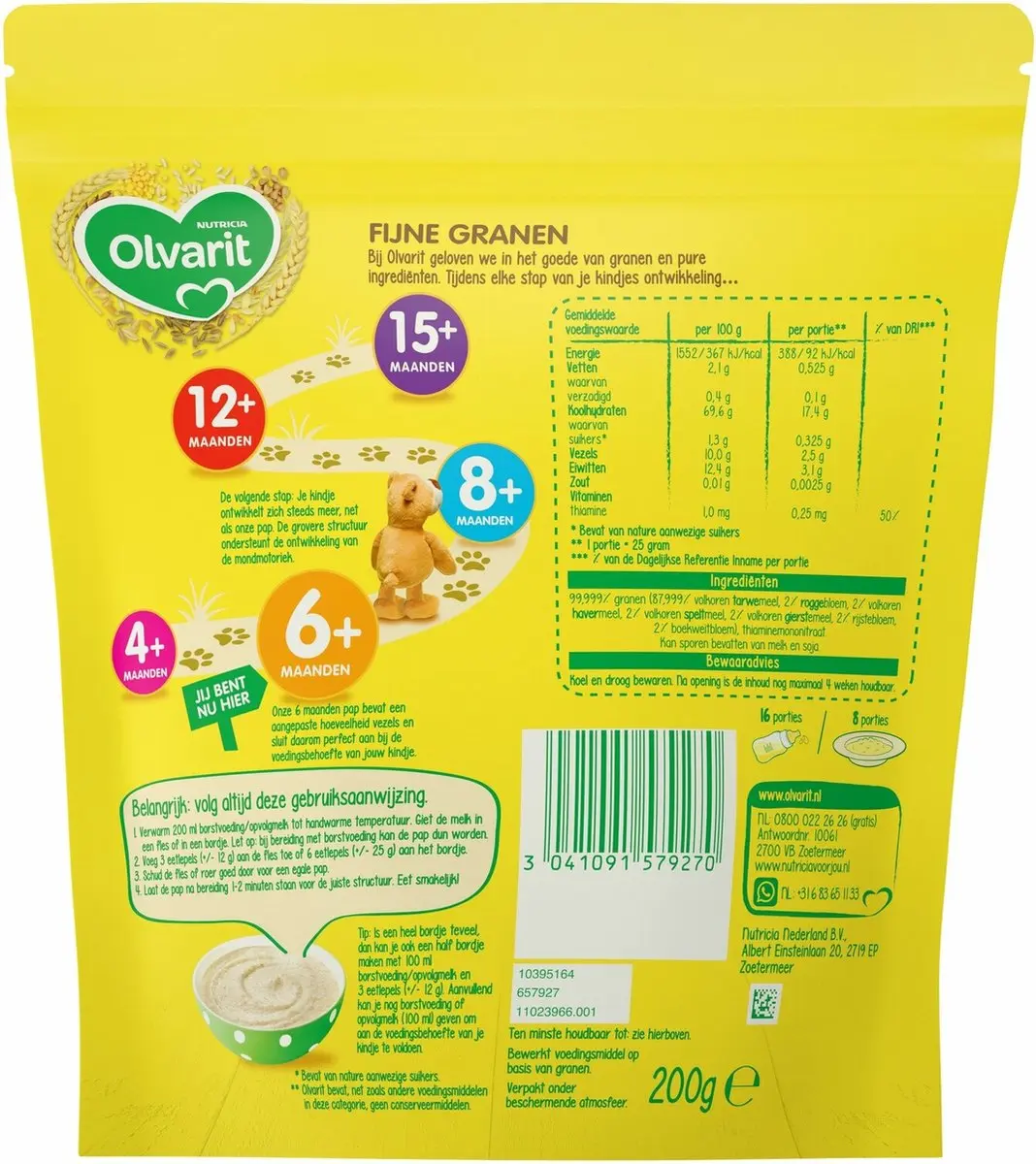 Olvarit Granenpap Fijne Granen 8+M - 200ml