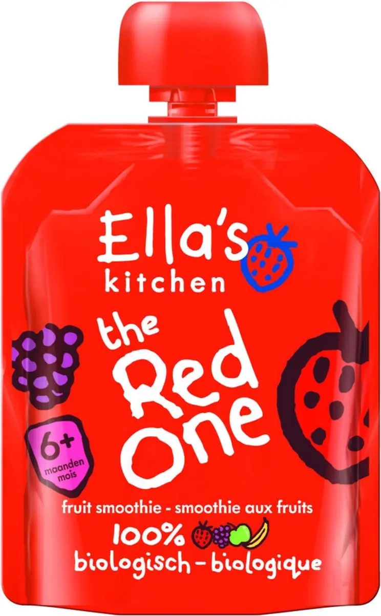 Ella’s Kitchen Smoothie Knijpzakjes 6+ - 6x90g Banaan/Aardbei/Appel/Framboos/Watermeloen