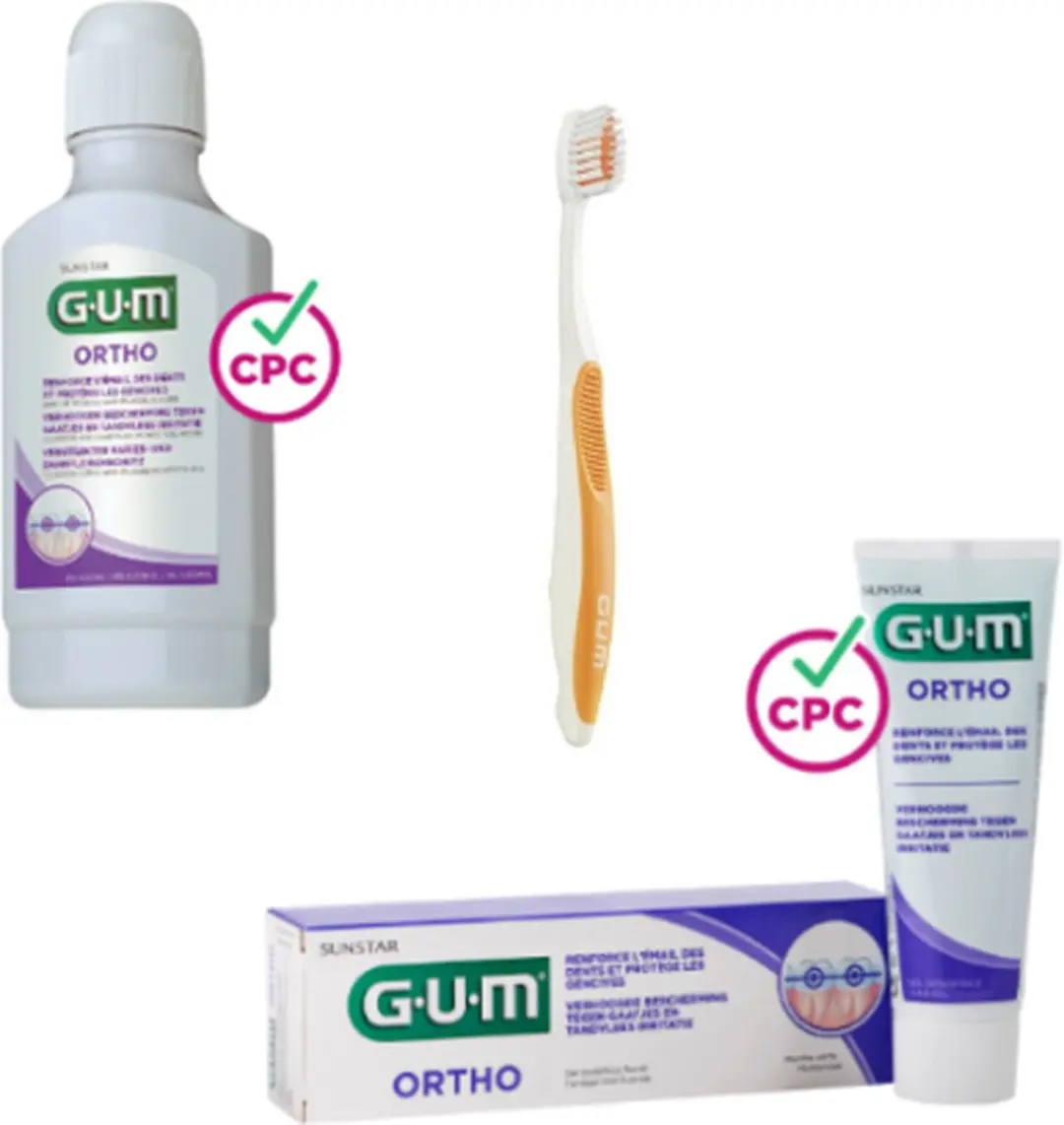 GUM Ortho Voordeelpakket - Mondwater + Tandpasta + Tandenborstel - 3 Stuks