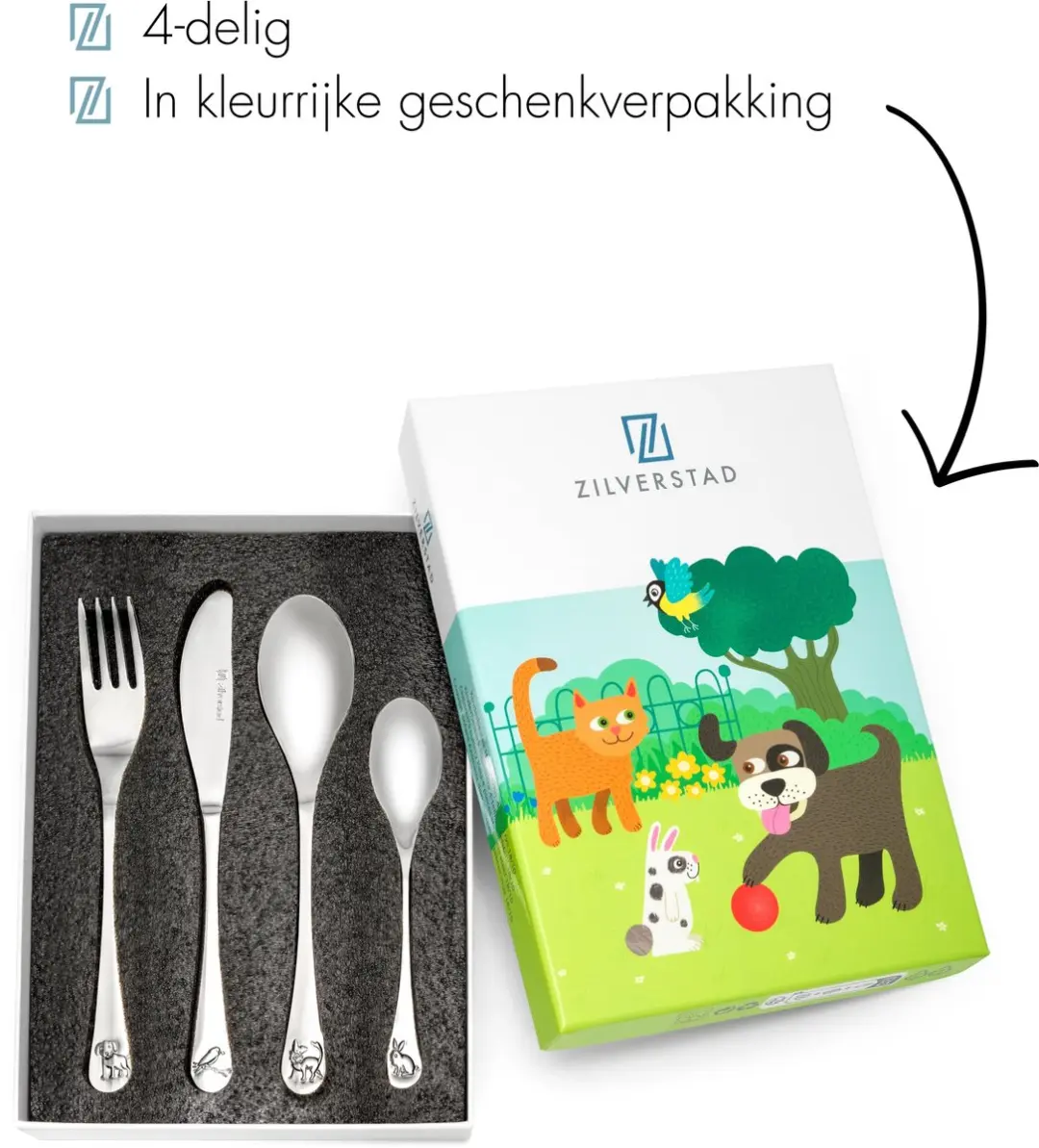 Zilverstad Kinderbestek RVS 4-delig - Zilver