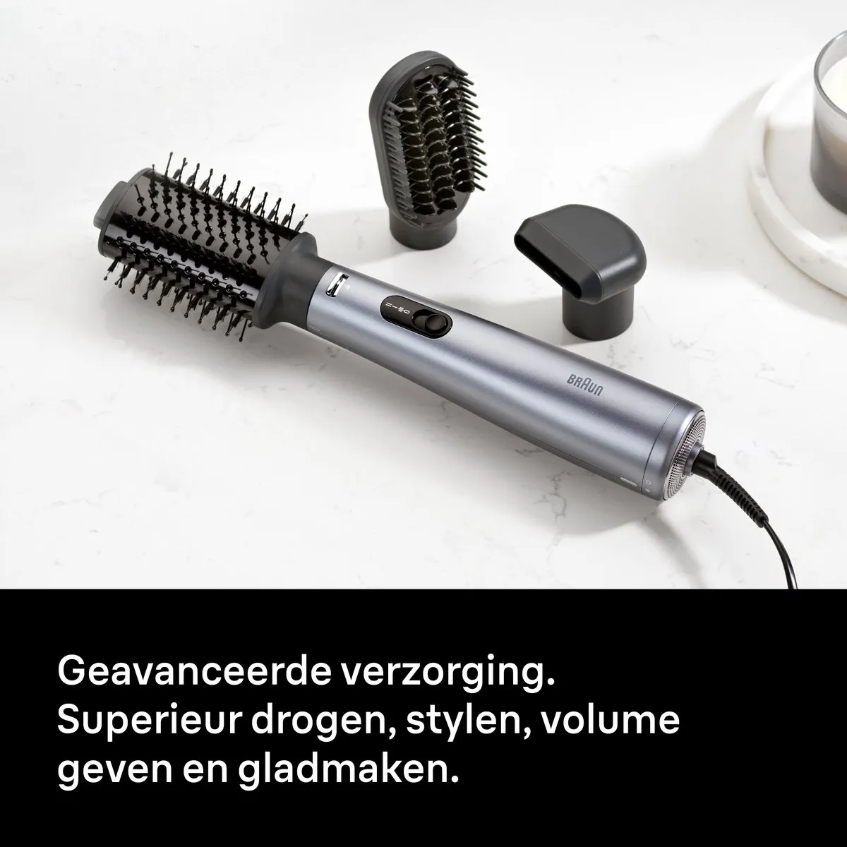 Braun AS4.3 BRAS430E Föhnborstel - 1000W - 3 Opzetstukken - Zilver/Zwart