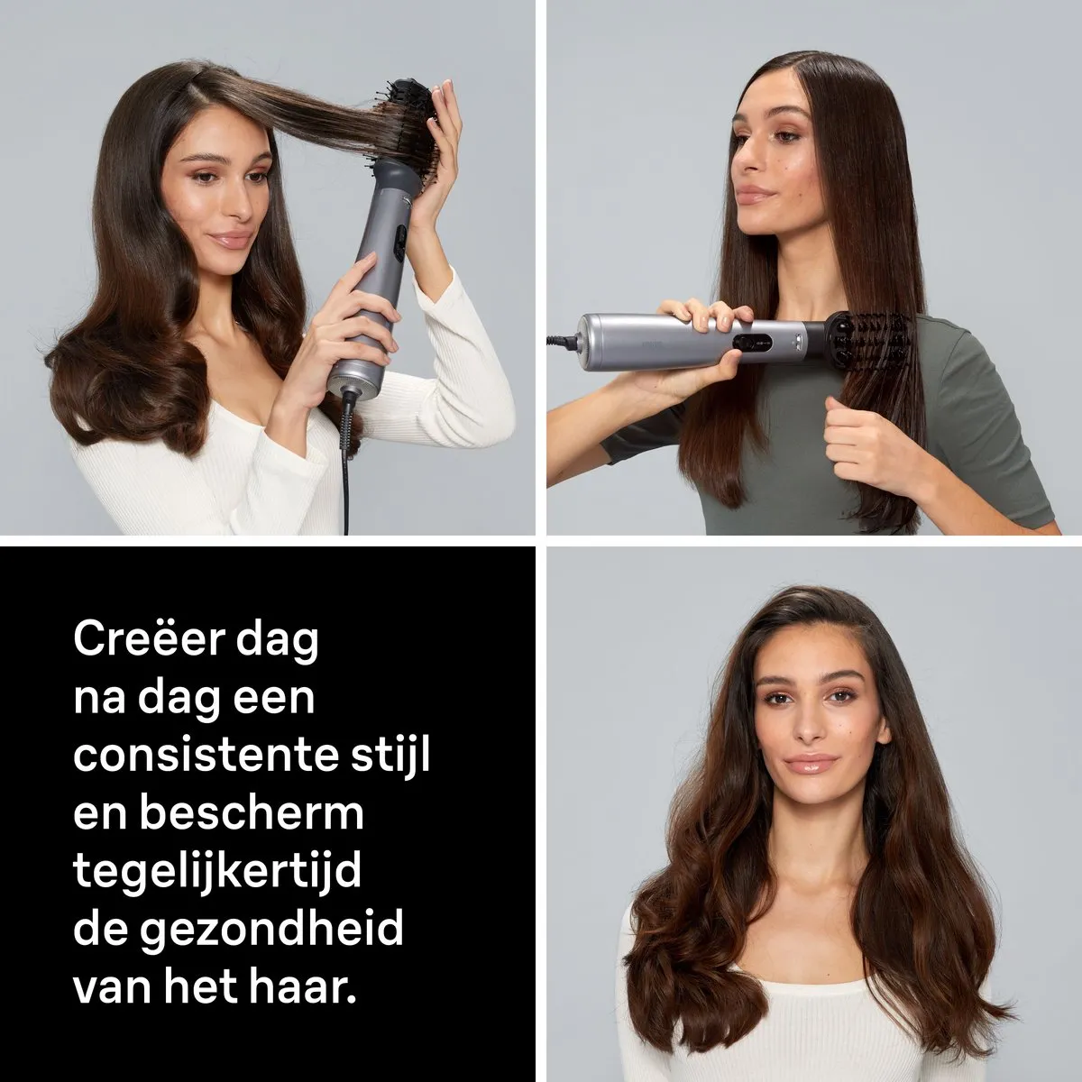Braun AS4.3 BRAS430E Föhnborstel - 1000W - 3 Opzetstukken - Zilver/Zwart