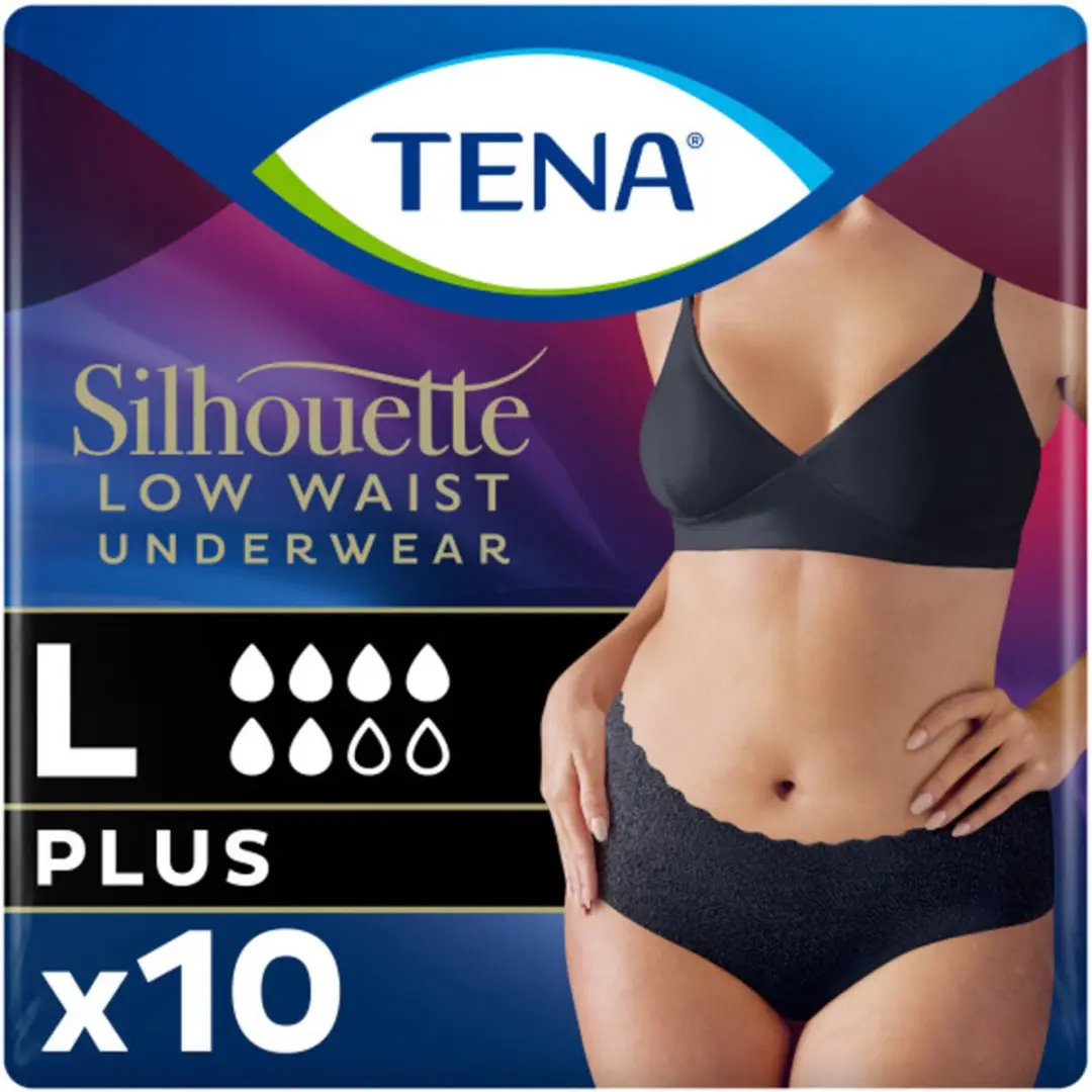 TENA Silhouette Plus L Incontinentieverband - 10 Stuks - Lage taille - Zwart