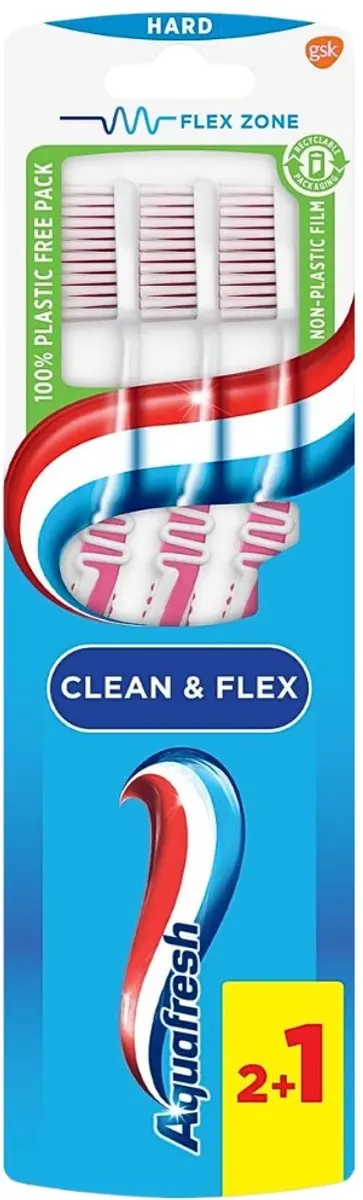 Aquafresh Clean & Flex Hard Tandenborstels - 6 Stuks (2x3) - Roze
