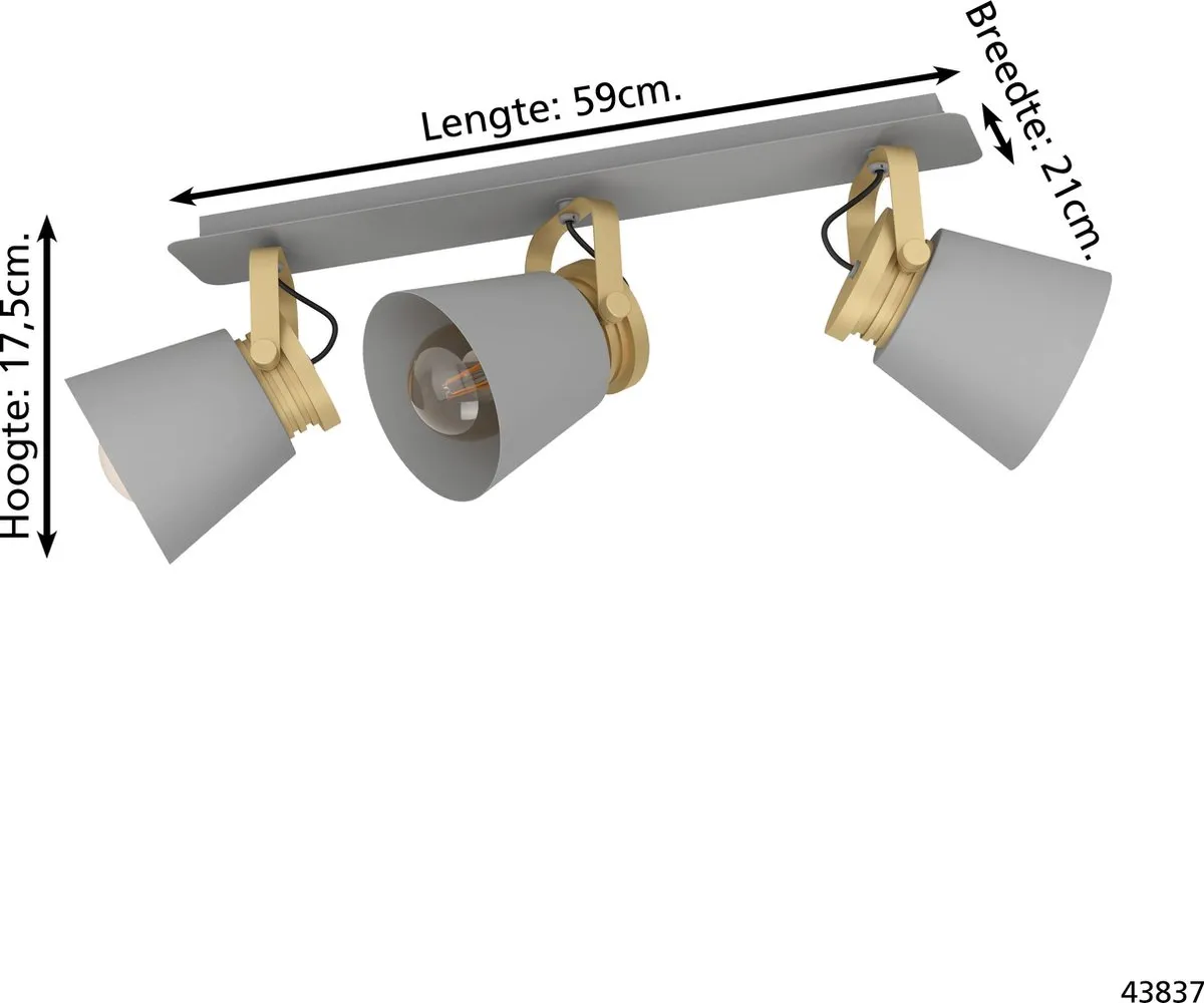 Eglo Twicken Spot E27 - 3 Lichtpunten 59cm - Grijs/Goud - afbeelding 6 van 6