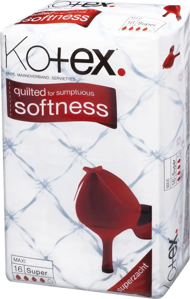 Kotex Maxi Maandverband Super - 16 Stuks - Rood/Wit