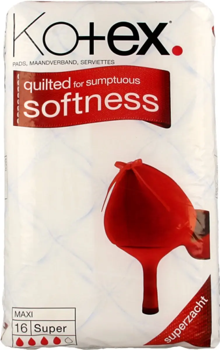 Kotex Maxi Maandverband Super - 16 Stuks - Rood/Wit