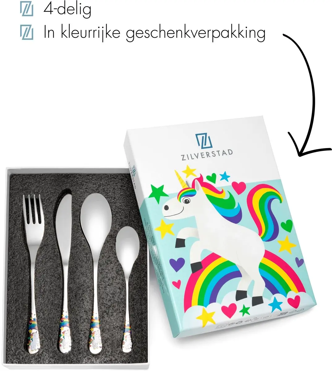 Zilverstad Kinderbestek Unicorn 4-delig RVS 18/10 - Zilver