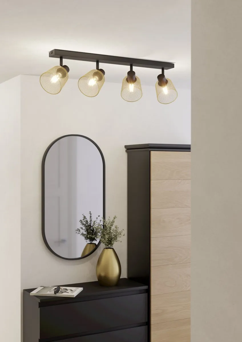Eglo Coslada Spot - 4x E27 - 79cm - Zwart/Goud