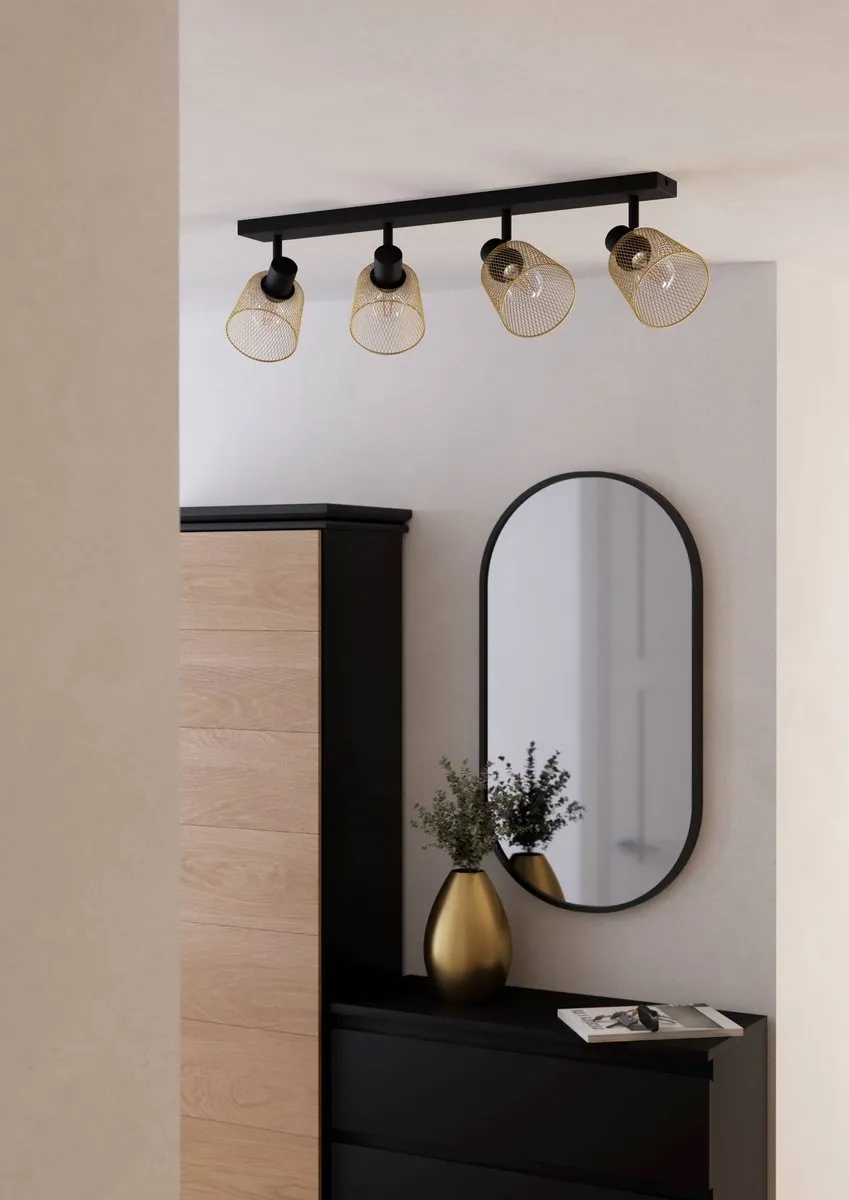 Eglo Coslada Spot - 4x E27 - 79cm - Zwart/Goud